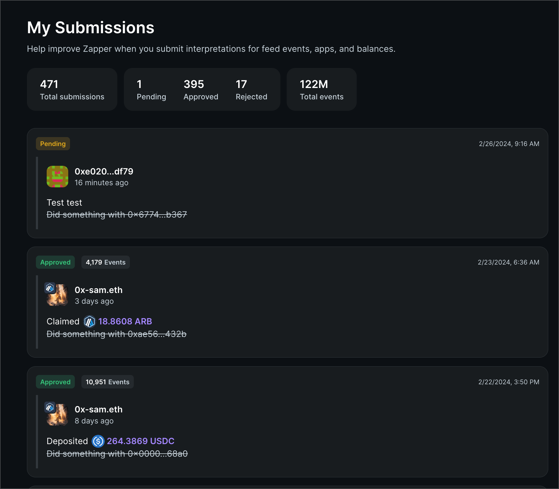 Example of what the My Submissions page looks like